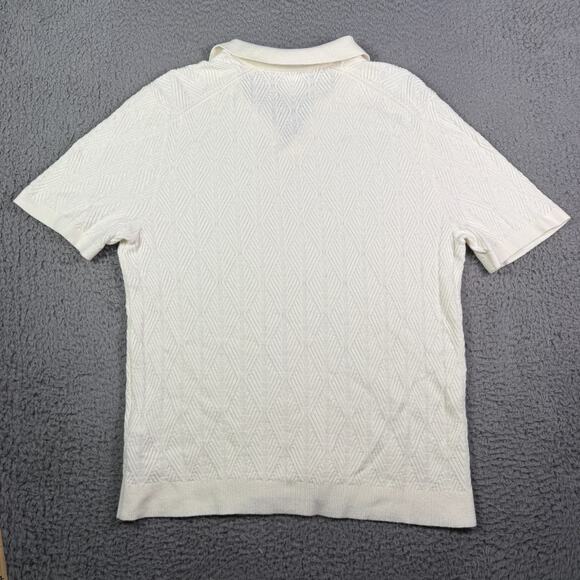 Abercrombie & Fitch Sweater Polo Shirt Mens L Cream Jacquard Knit Johnny Collar - Picture 4 of 7